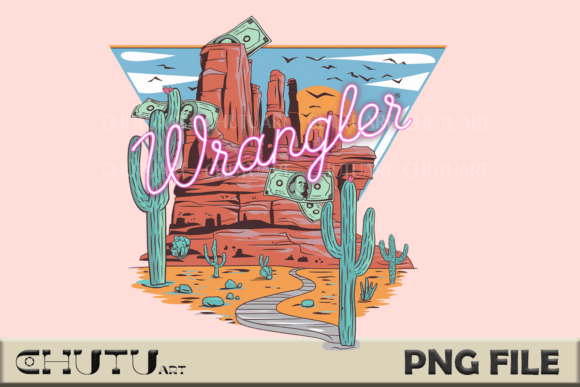 Wrangler PNG: Neon Desert Cactus Design for Bold Branding